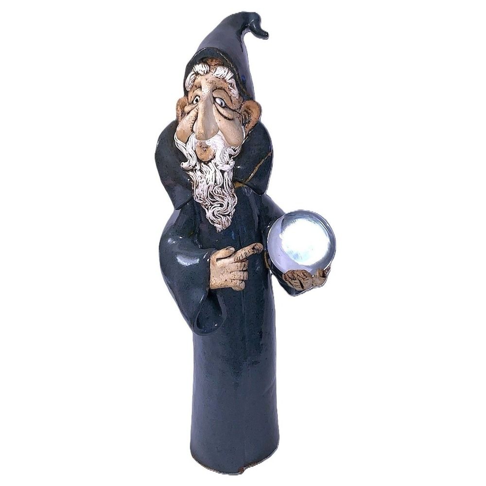 1983 Early 16" HOGENSON Art Pottery Large WIZARD w Magic Sphere Orb Vintage READ